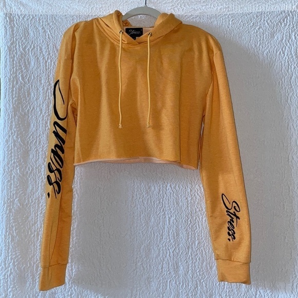 Stress Embroidered Long Sleeve Cropped Hoodie - Picture 1 of 6